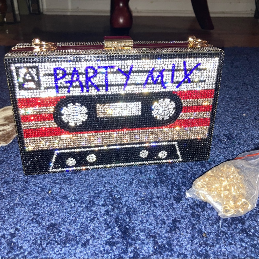Retro PARTY MIX Cassette Tape Bling Bling Purse Handbag NEW w TAGS! Rock n Roll